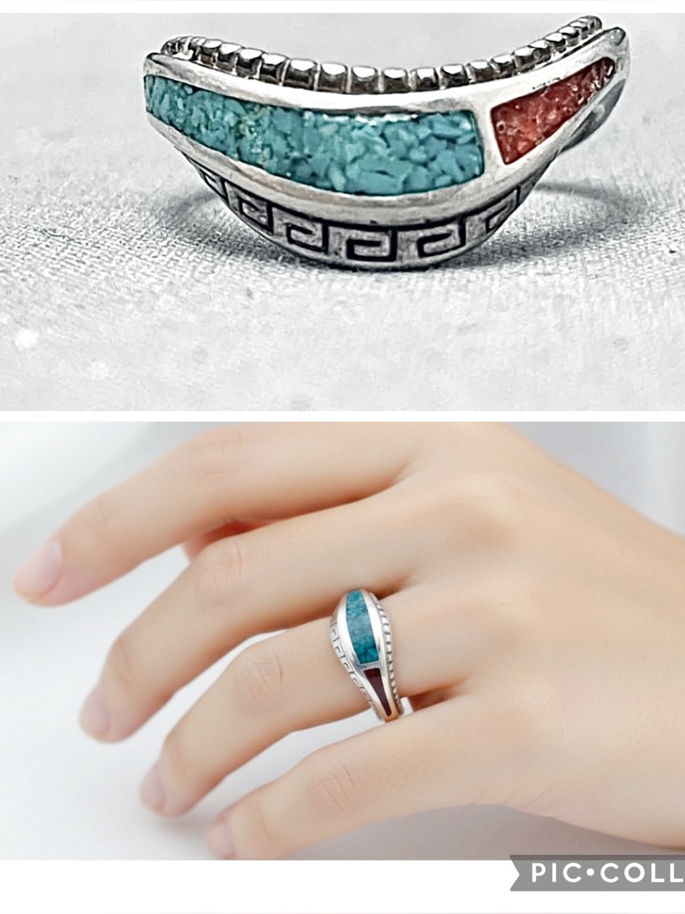 SARAH CHEE CRUSHED TURQUOISE & CORAL OUTSTANDING VINTAGE CONDITION ESTATE